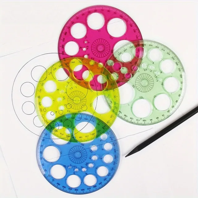 1pc 360-Degree Rotating Round Ruler - Transparent Blue Template with Circles & Degrees for Drafting, Patchwork, Office 3