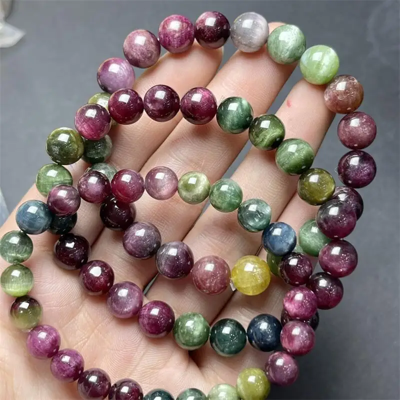 7/8/9MM Natural Cat Eye Stone Tourmaline Bracelet Fashion Reiki Gemstone Round Beads Jewelry Couple Holiday Gift 1PCS