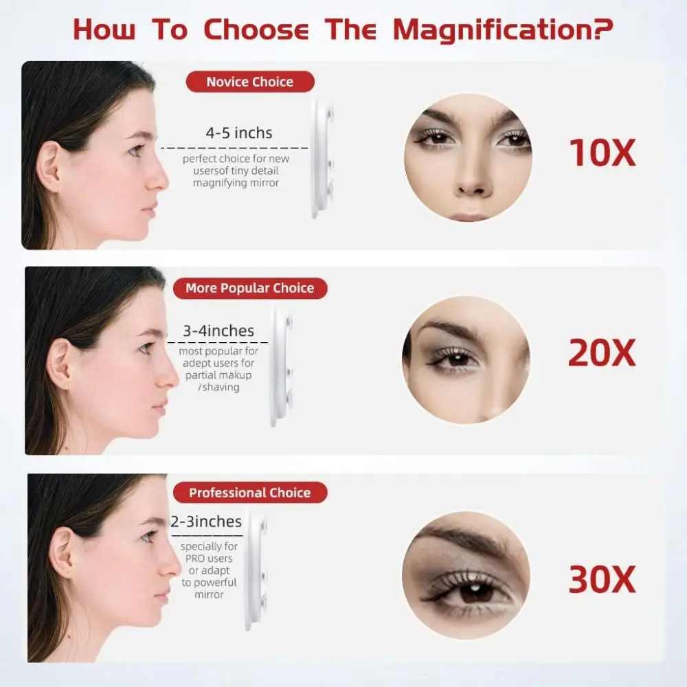 Specchio ingranditore per trucco 30X rotondo con 3 ventose Specchio ingrandito da viaggio Montaggio Specchio cosmetico da 6 pollici Applicazione per trucco