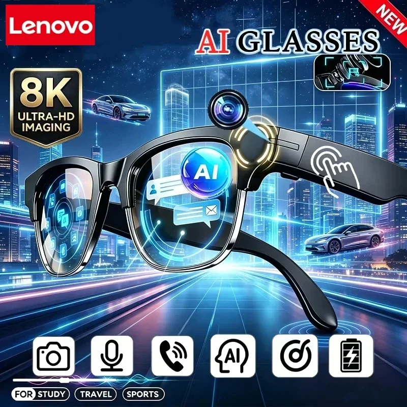 Lenovo 8K AI Smart Glasses AI Translation HD Hands-Free Calling AI Chat Logging Music Playback 8K Smart Sunglasses New