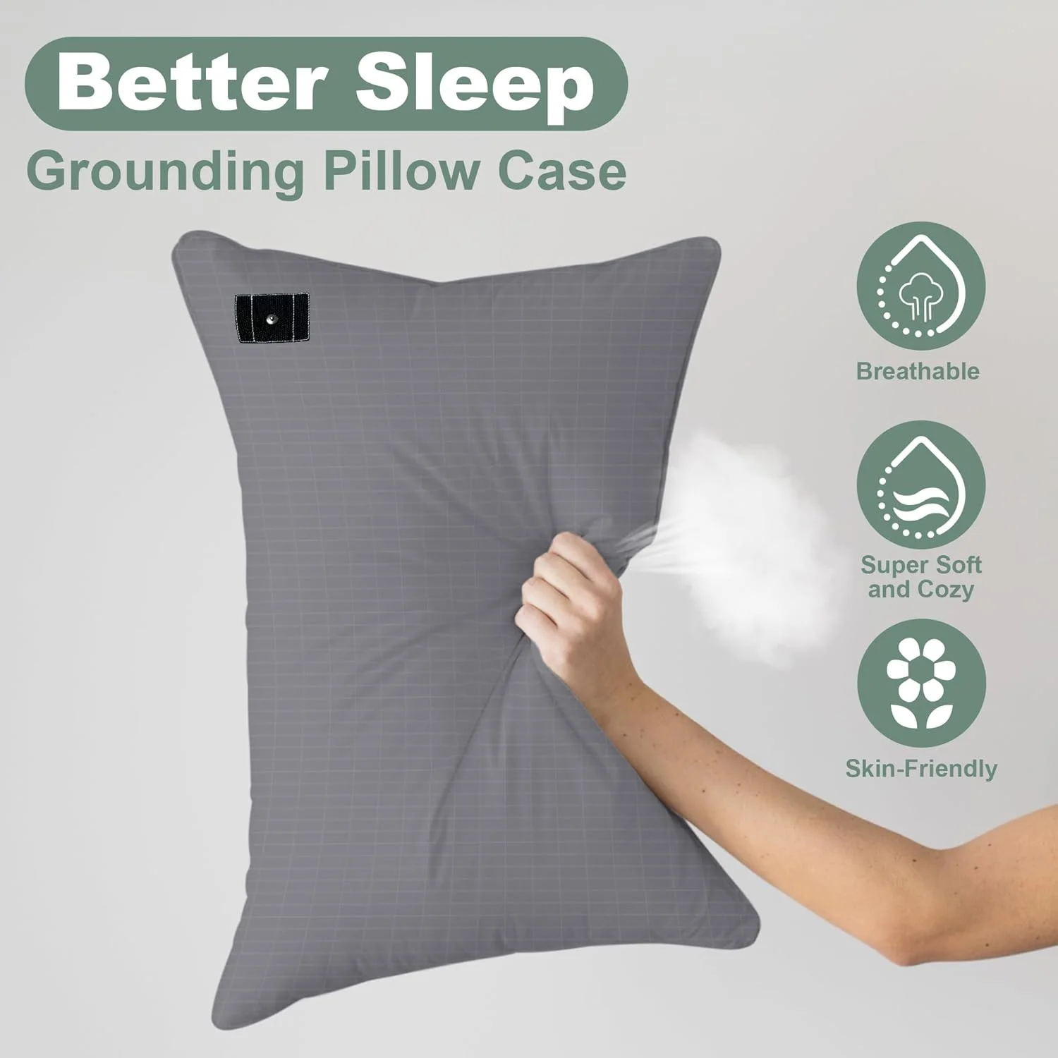 Picture 4: 2PCS Grounding Pillowcase with Grounding Cord, Soft and Comfortable Cotton Grounding Pillow Cover, Reduce Inflammation