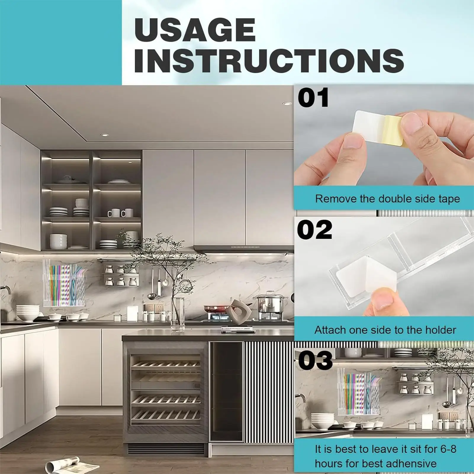 

Соломенный органайзер для шкафа, акриловая стойка для дозатора соломы с клейкими лентами, многоразовая кухонная стойка для хранения, организация для