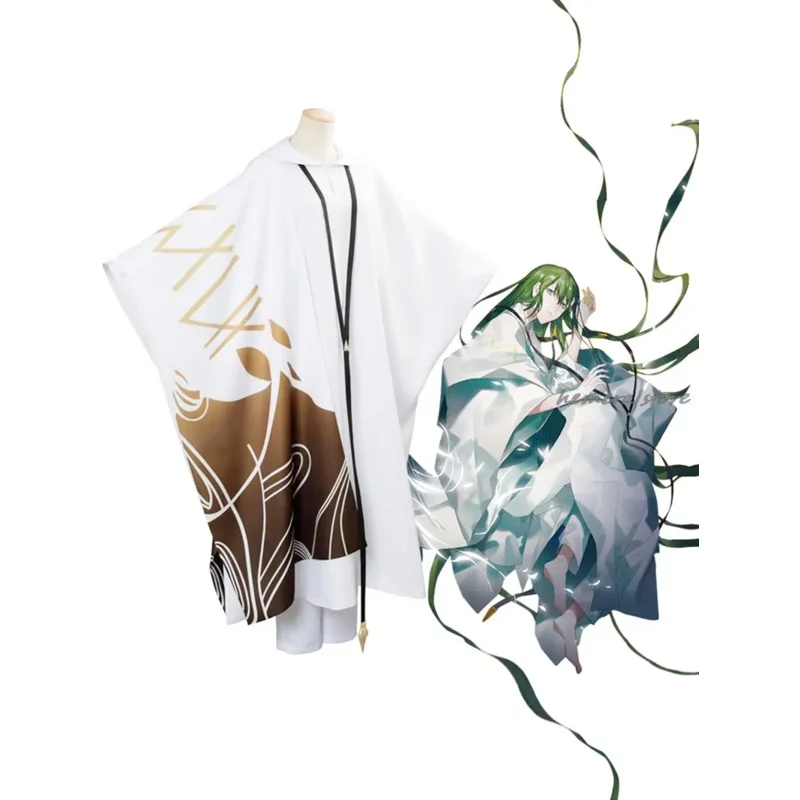 Fate/strange Fake Enkidu Cosplay Costume Cloak Wig Chains of Heaven Necklace Ring False Lancer White Rope Set Green Long Hair