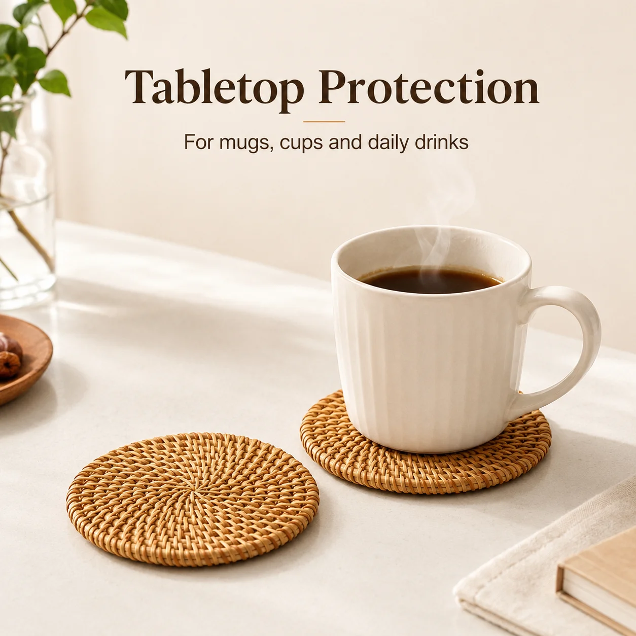 2個セット 丸型ラタンコースター 耐熱織りドリンクマット 1 - Home Decor Rattan のレビューと価格