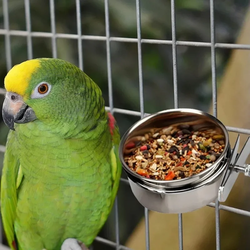 1PCS Birds Hanging Cage Bowl Stainless Steel Pet Birds Dish Cup Anti-turnover Feeding Food Drinking Feeder for Parakeet Lovebird