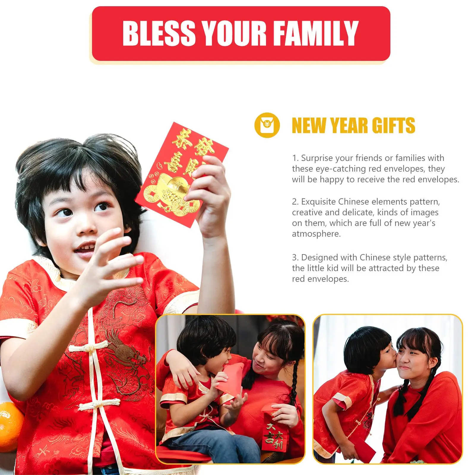 160 Pcs Paper Red Envelopes Premium Quality Chinese New Year Gift Clear Patterns Blessings Visible Joy Prosperity Good