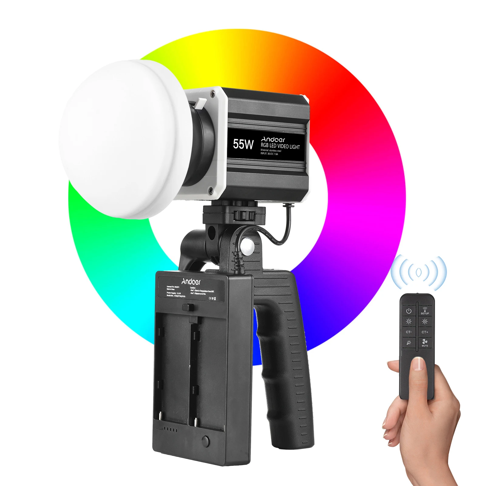 Andoer Handheld RGB Video Light 55W COB Photography Fill Light 2800K-6800K LCD Screen for Live Streaming Home Studio Photography