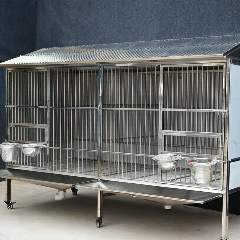 Custom Heavy  Stainless Steel Dog Cage Fully Welded Rainproof Outdoor Kennel for Medium Dogs