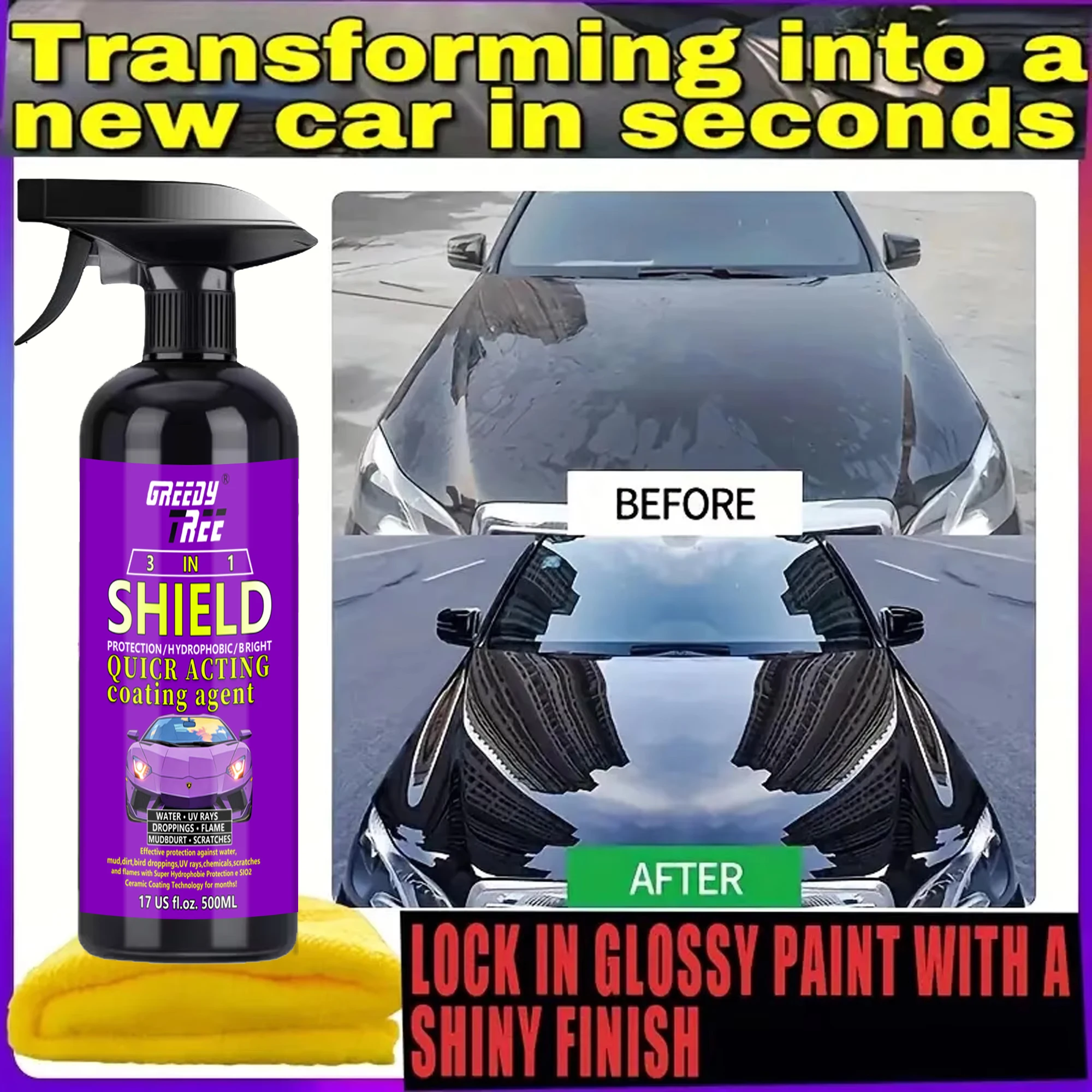 

Спрей для быстрого автомобильного покрытия с высокой защитой 3 в 1, многофункциональный агент для обновления покрытия, спрей для керамического автомобильного покрытия