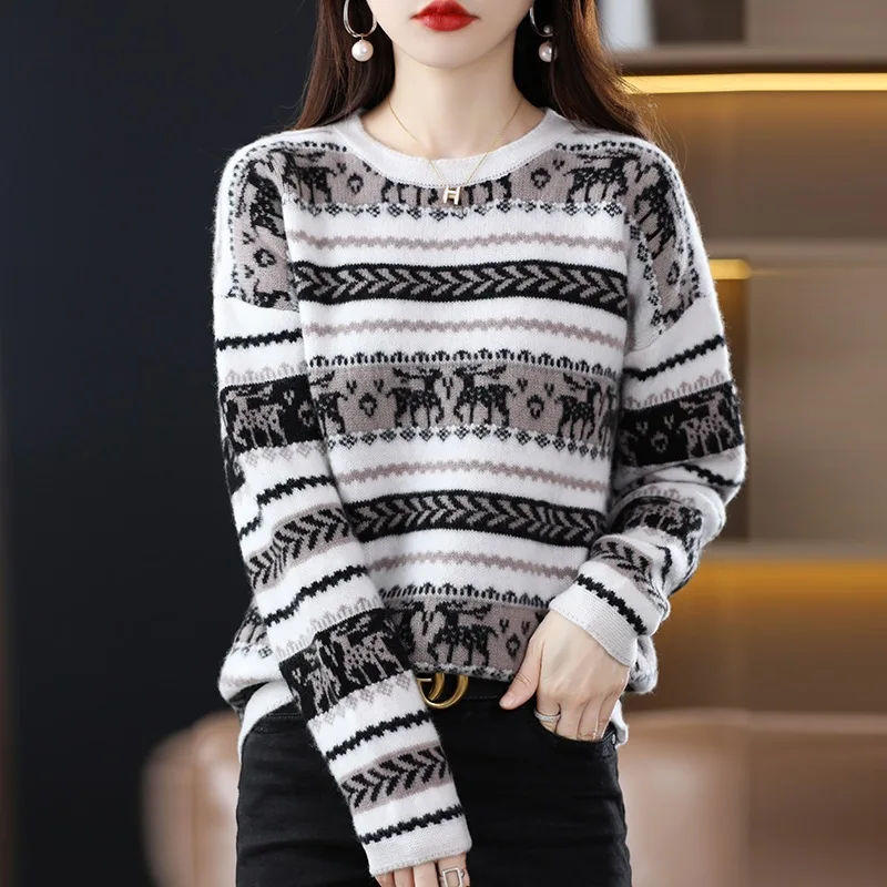 

Cashmere 2024 New Fashion Sweater Loose and Idle Women's Winter Retro Japanese Student Outer Inner Wear