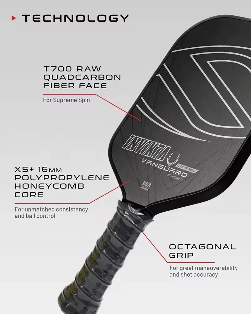 VANGUARD Control Series T700 Raw Carbon Fiber Pickleball Paddle Friction Surface Super Spin&Control 16mm Polymer Honeycomb Core