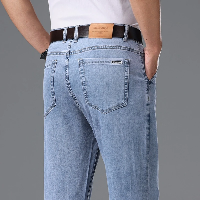 

Summer Brand Thin Lyocell Jeans Men's Clothing Vintage Fashion Trousers Slim Straight Elastic Breathable Male Denim Trousers