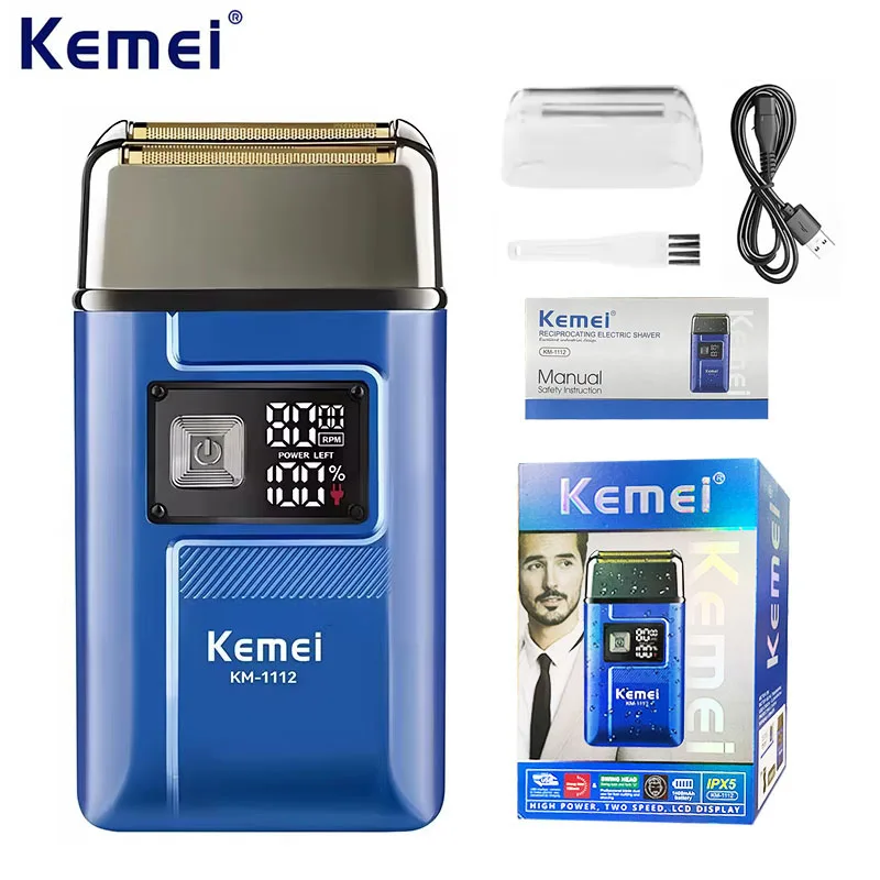 

Электробритва Kemei KM-1112 с USB-зарядкой, водонепроницаемая (IPX5), 2-в-1, мужская, перезаряжаемая, с плавающими головками для бритья