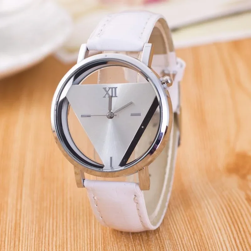 New Design Fashion Ladies Watches Elegant Hollow Triangle Watch Women Thin Leather Strap Quartz Watch Relogio