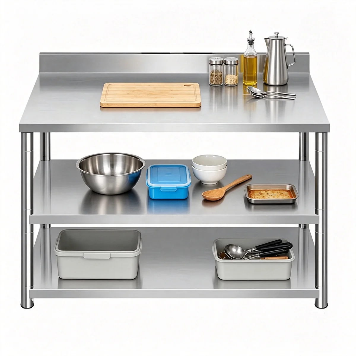 #Commercial Removable Workstation Workbench Shelf Stainless Steel Work Table for Hotel Restaurant Bakery Indoor Outdoor Kitchen