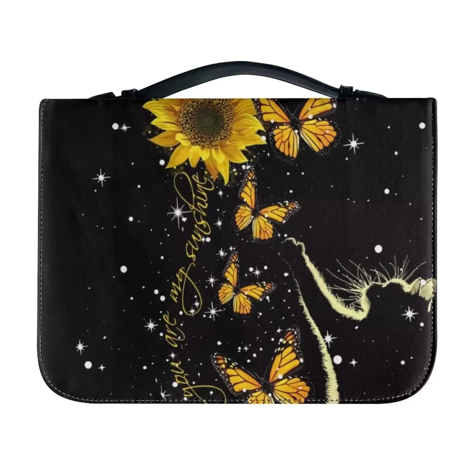

Butterfly Bible Cover with Handle Zippered Pocket Pen Storage PU Leather Multi-Functional Durable Life Application Bible Case