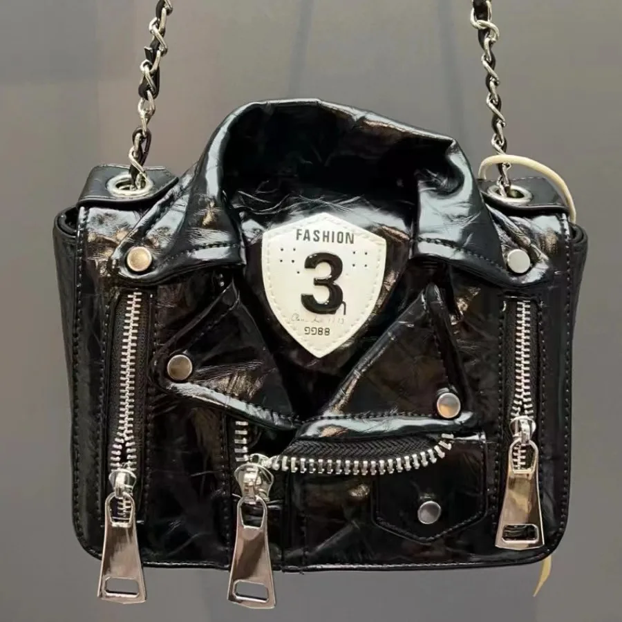 

Niche Design Lapel Leather Jacket Bag Hot Girl Motorcycle Bag High-end Fashion Small Square Bag Rivet Chain Shoulder Bag minibag