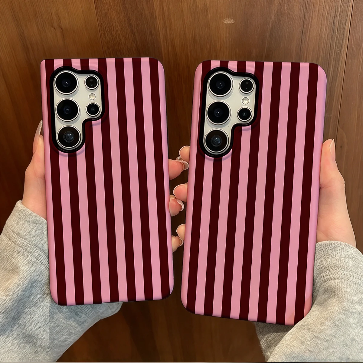 Wine Pink Even Stripes Phone Case For Samsung Galaxy S26 S25 Ultra S24 S23 Plus Hard Shock‑Absorption 2-in-1Protective Cover