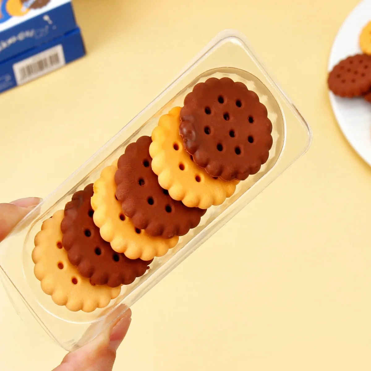 1 Schachtel Keks-Radiergummi-Briefpapier, süßer Kawaii-Schulbedarf aus kreativem Keksgummi, neuartiger und süßer Kuchen-Radiergummi