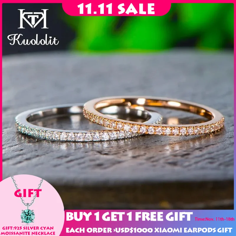 Kuololit 585 14K 10K Solid Gold 100% Moissanite Rings for Women 100% Hand Setting Matching Half Eternity Wedding Band Engagement