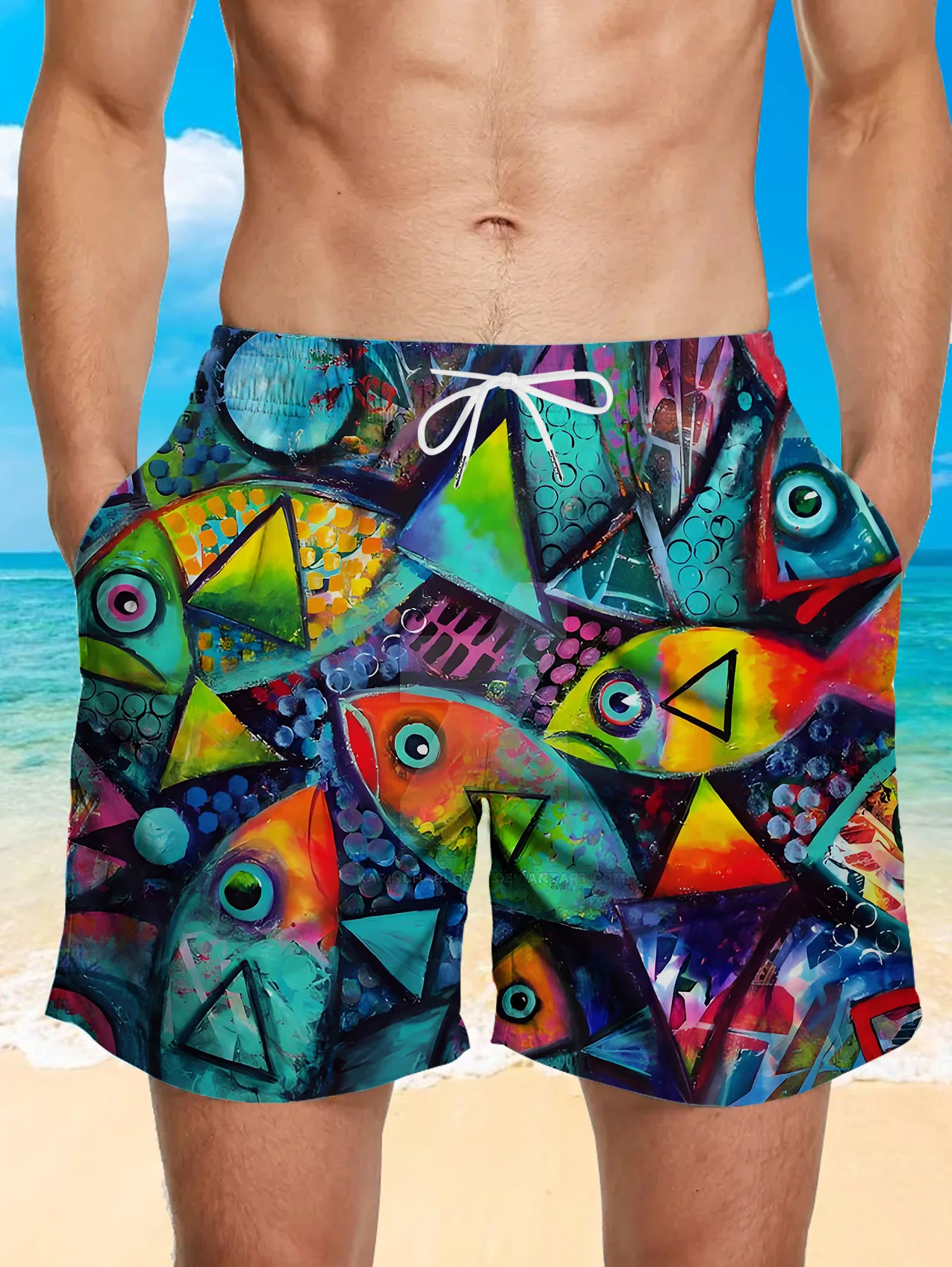 

New Vintage Plants 3D Printed men's Palm Pattern Shorts Loose Sports Beach Pants