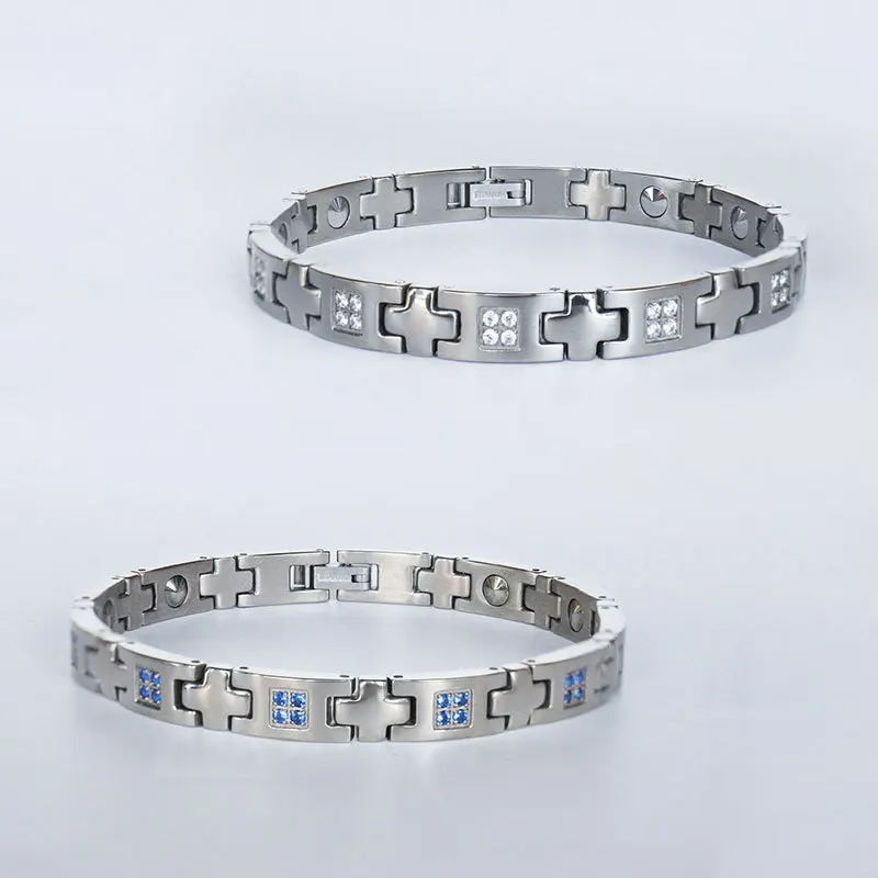 Pure Titanium Bracelet Germanium Stone Embellishments Blue And White Beads Men Women Fashionable Metal Bracelets 21*0.6cm