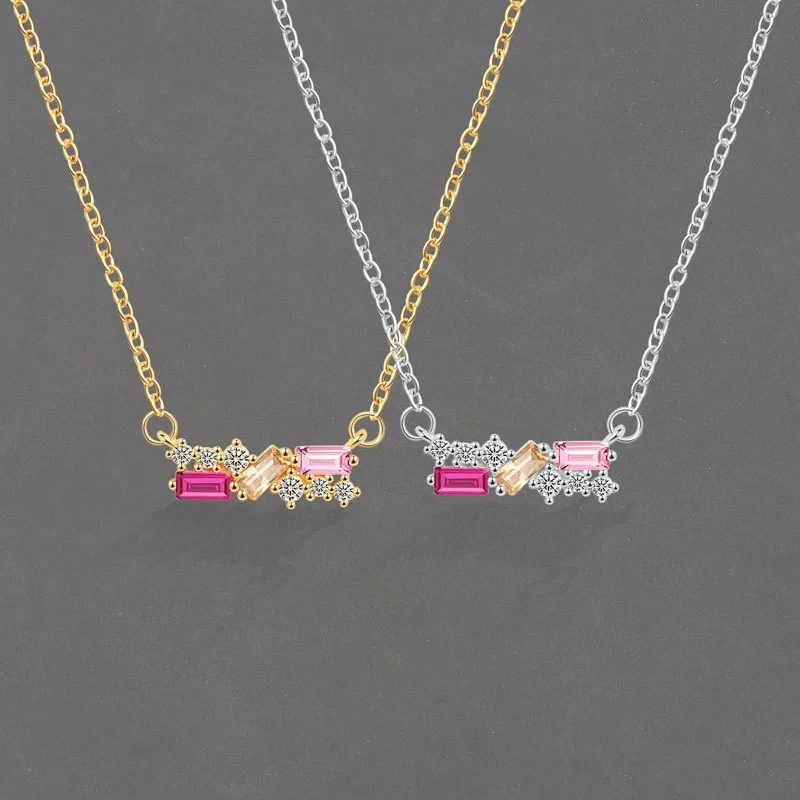 European and American Fashion Geometric Square Necklace For Women Personality Color Zircon Studded Necklaces Collarbone KOFSAC
