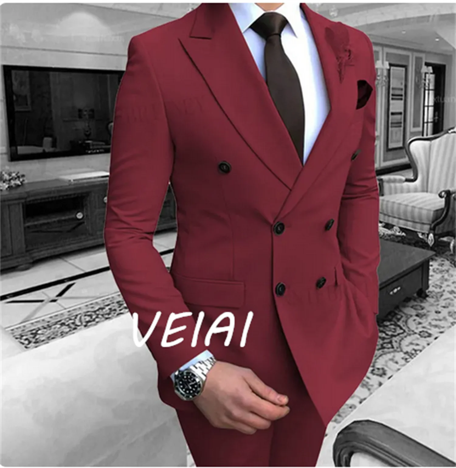 

Customized Purple Suit Men Formal Slim Fit Groom Tuxedo For Wedding Prom Party Dresses Male Classic Mens Suit Blazer Pants Set
