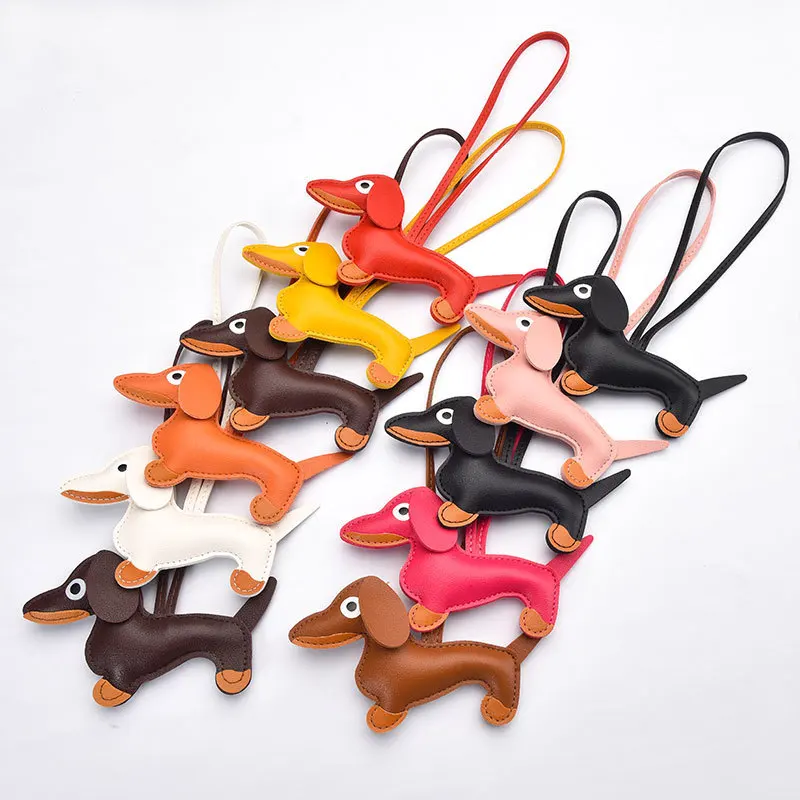 

5pcs Leather Creative Cartoon Dachshund Keychain Charms Jewelry Making Bag Mobile Phone Case Bag Pendant Decoration