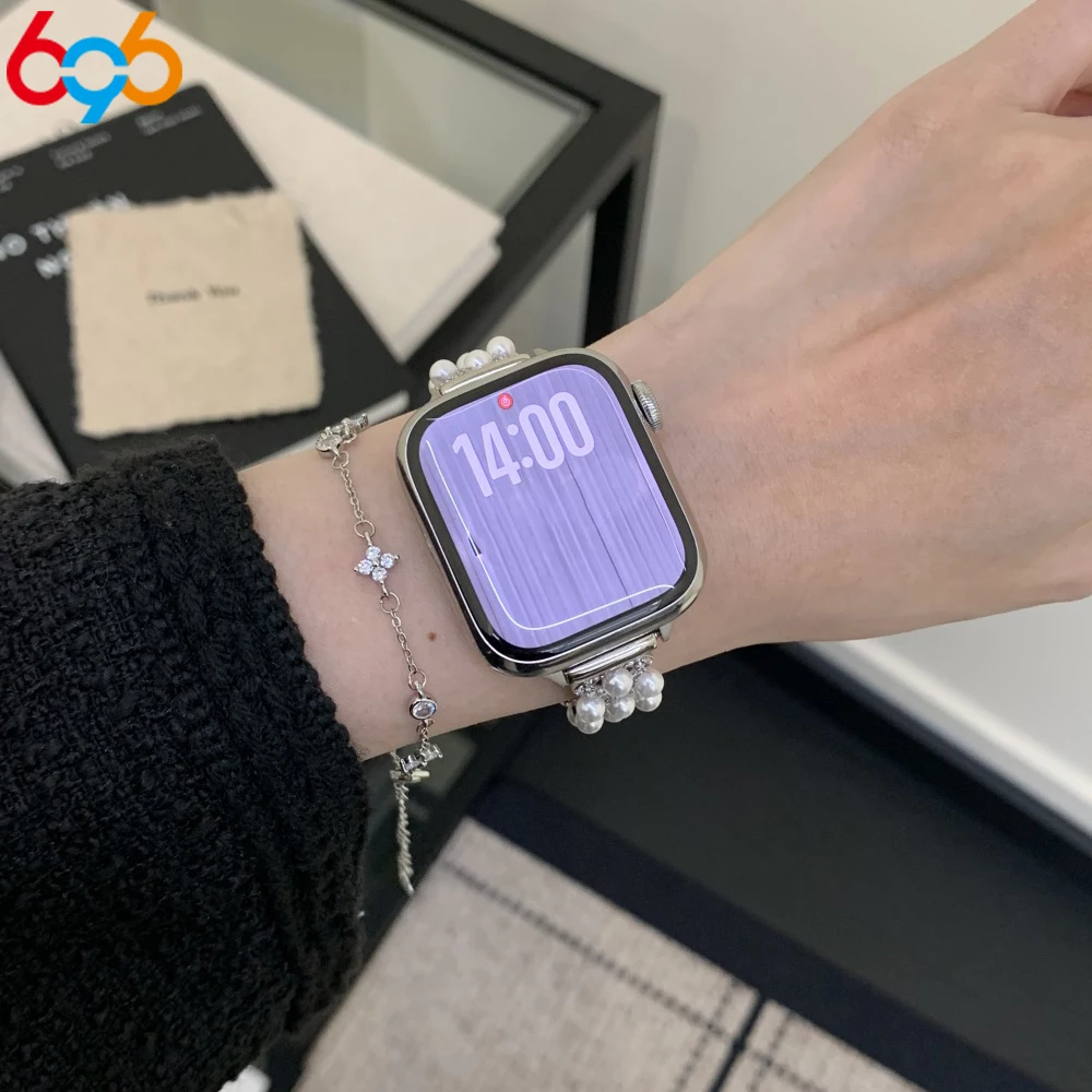 

Pearl Bracelet Strap For 38 40mm 41mm 42mm 45mm 46mm 49mm Watch Luxury Pearl Diamond Band For IWatch Ultra 10 9 8 7 6 5 4 Woman