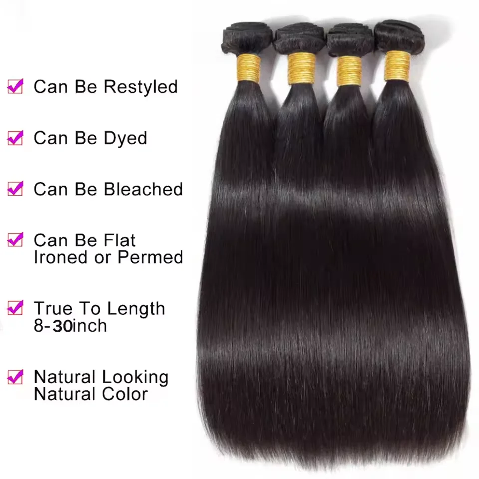 30 34 Inch Raw Virgin Unprocessed 100% Human Hair Extensions Bone Straight 3 4 BundlesBraiding Hair For Black Women