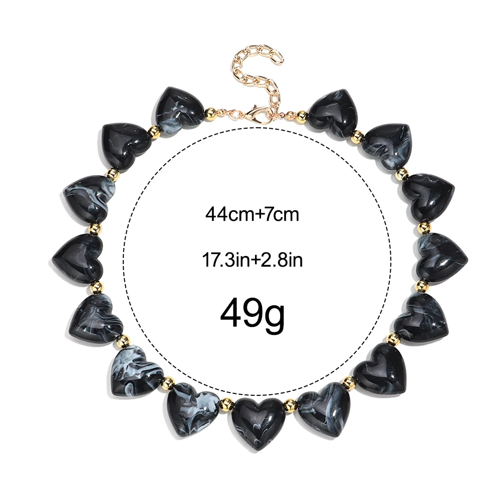 Neue Trendige Mehrfarbige Harz-Herzperlen Kettenhalsband für Frauen Minimalistischer Handgefertigter Acryl-Liebes-Choker Party-Schmuck Geschenk – Detail 1
