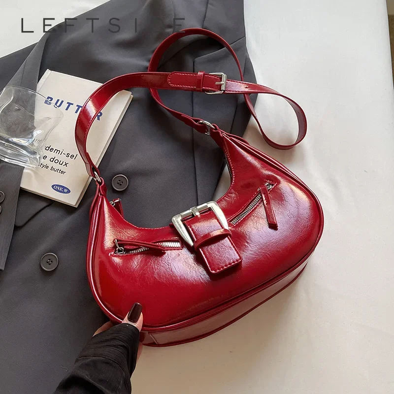 

LEFTSIDE Small Belt Design Silver PU Leather Shoulder Bags Lady Crossbody Bag for Women 2024 Designer Y2K Handbags and Purses