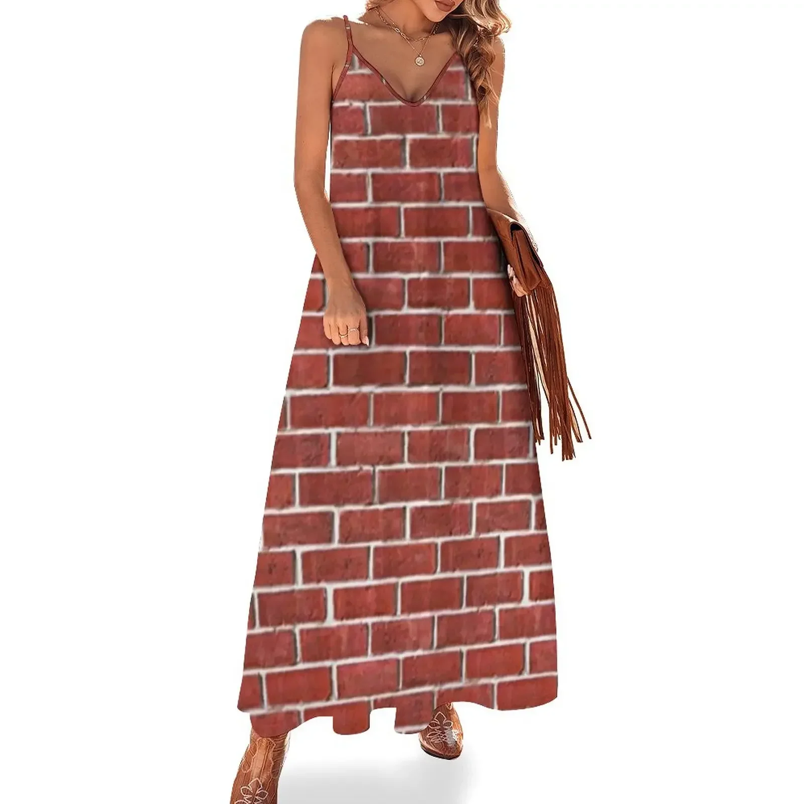 

Brick wall Pattern Red Brick Sleeveless Dress evening dresses ladies summer dress woman 2024 Dress