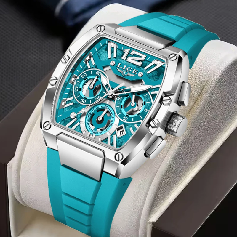 

LIGE Creative Square Big Dial Watch Men Fashion Business Waterproof Luminous Quartz Men Watch Casual Sports Chronograph Male