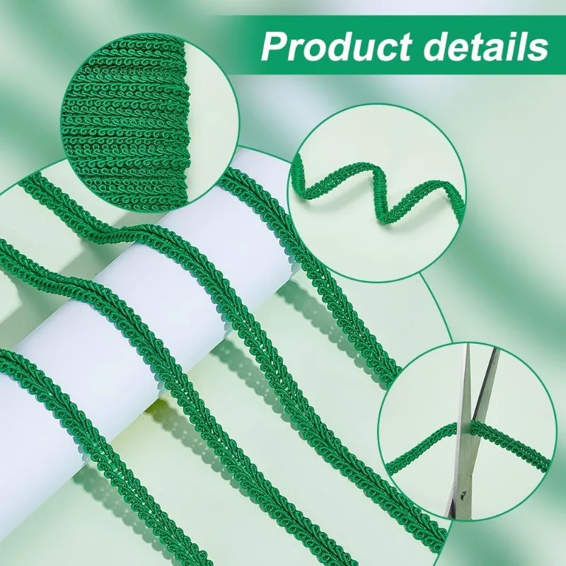 جديلة تصنعها بنفسك للخياطة ، إطار أخضر ، شريط بوليستر ، شراشيب أساسية ، تشذيب لأزياء التنجيد ، 27 ياردة ، في ، 8