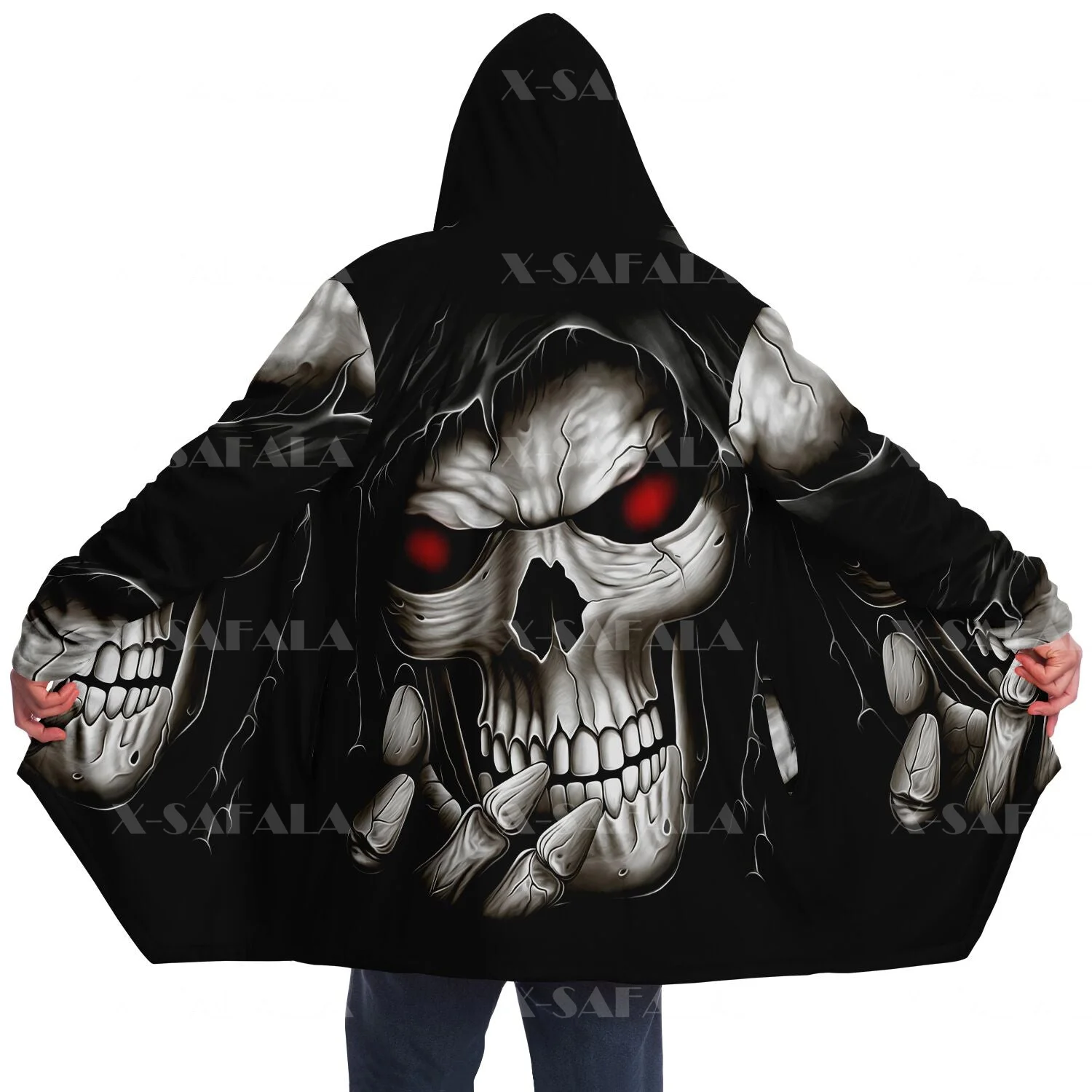 Thick Warm Hooded Cloak for Men Blood Skull Death Praying Overcoat Coat 3D Print Windproof Fleece Cape Robe Hooded Blanket-4