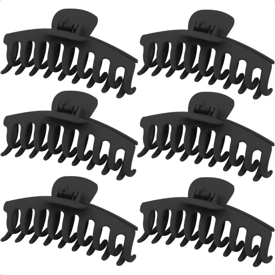 

6PCS Matte Plastic Large Black Hair Claw Clips For Thick Hair Jaw Clips Nonslip Ponytail Holder Hair Clip Clamps Teeth for Wome
