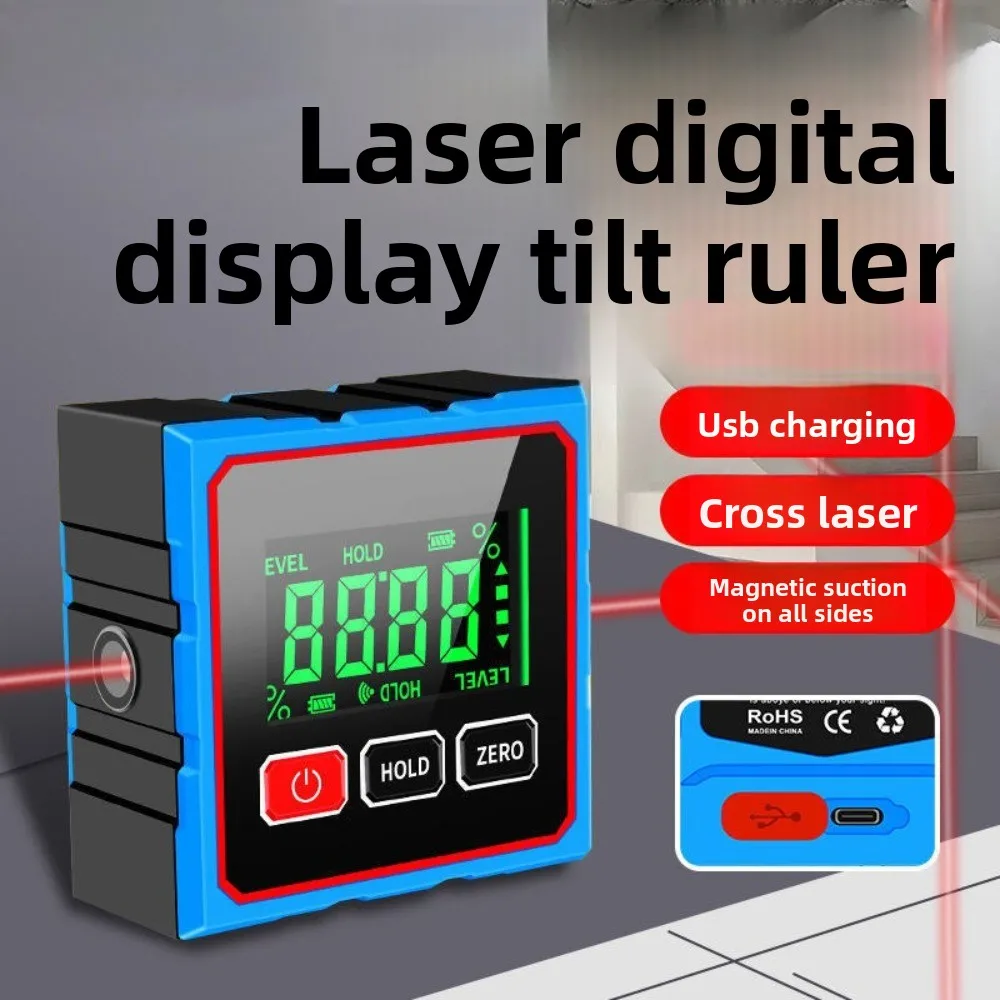 With Magnetism Cross Electronic Laser USB Rechargeable Protractor Level Angle Ruler Angle Measurement Inclinometer