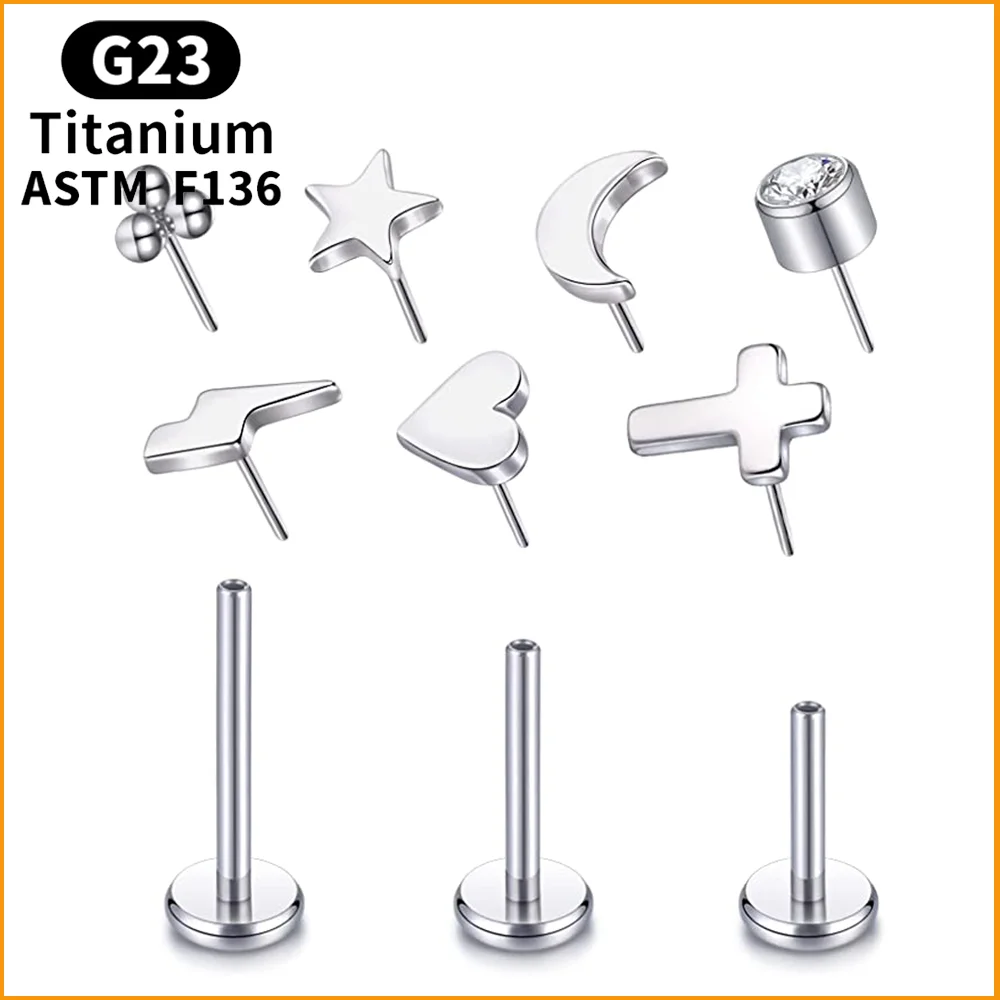 G23 Titanium Threadless Labret Studs Piercing Jewelry 16G Push Pin Cartilage Helix Tragus Earrings for Women Lip Stud Earrings