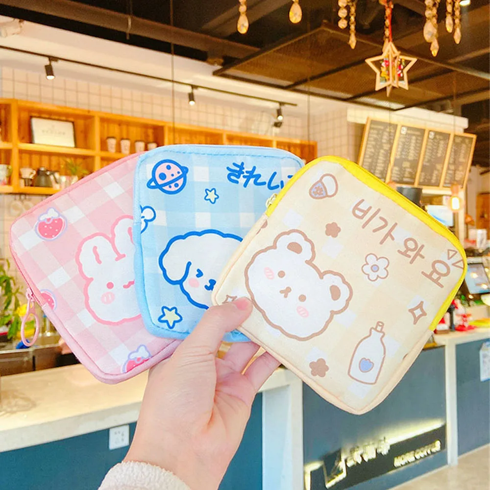 Korean Bear Canvas Ins style Credit Card Bag Napkin Organizer Coin Pouch Sanitary Pad Storage Bag