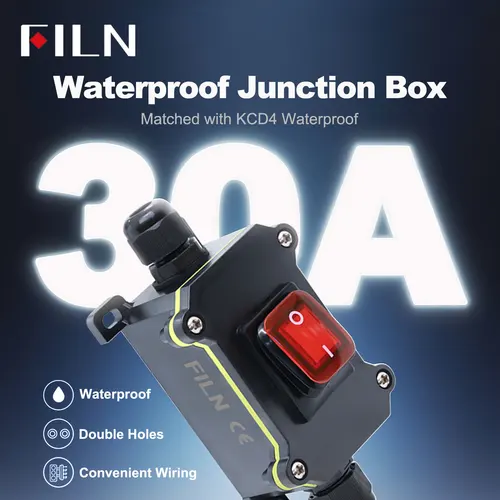 Imagen 2 del producto Caja de conexiones 30A, conector de alta corriente, cable de alimentación en línea para exteriores, 110V, 220V, 12V, 24V, interruptor basculante marino, encendido y apagado, resistente al agua IP65