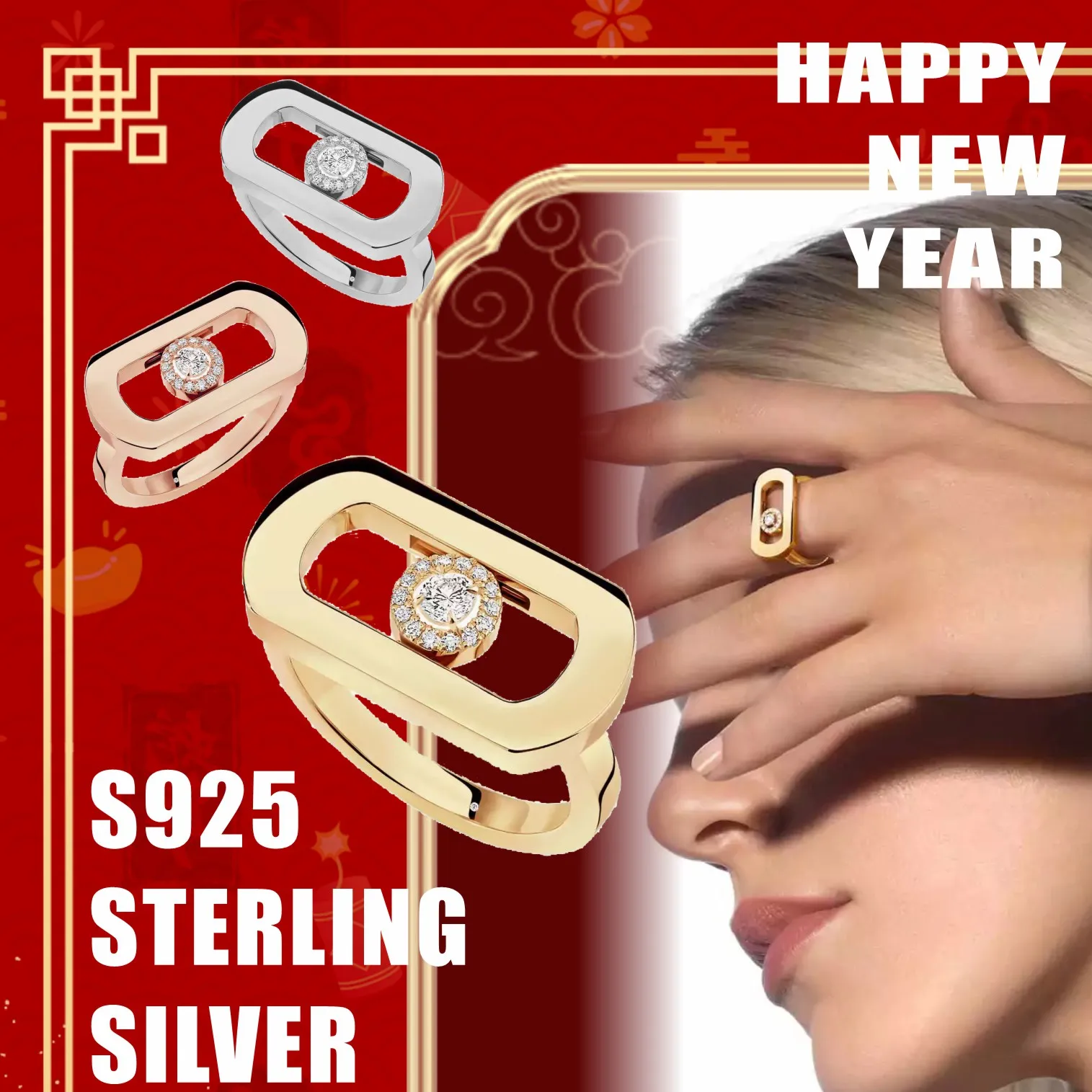 S925 Sterling Silver So Move Large Rings With Geometric Design Personalized Trendy Luxurious Jewelry High-end Banquet Gift