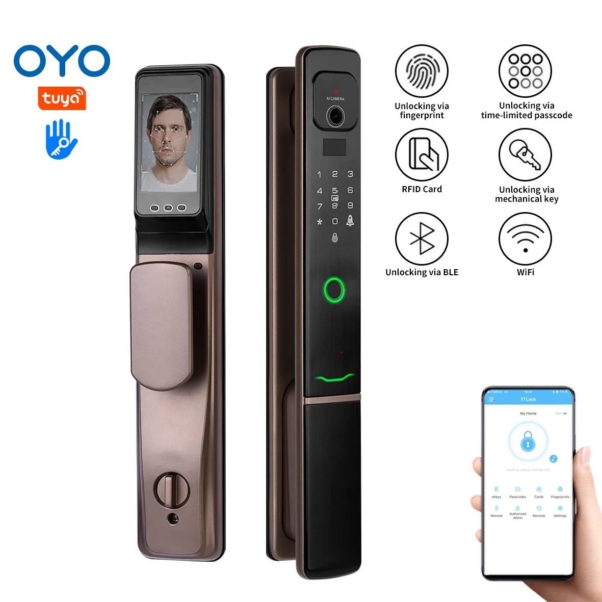 OYO Outdoor Smart Lock With Camera Unique Stylish Inteligente Electronic Fingerprint Metal Door Smart Door Lock For Front Door