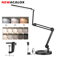 NEWACALOX 24W LED Desk Lamp with Clamp and Round Base 102 LED Eye Caring Table Lamp Memory Function Desk Light for Home Office