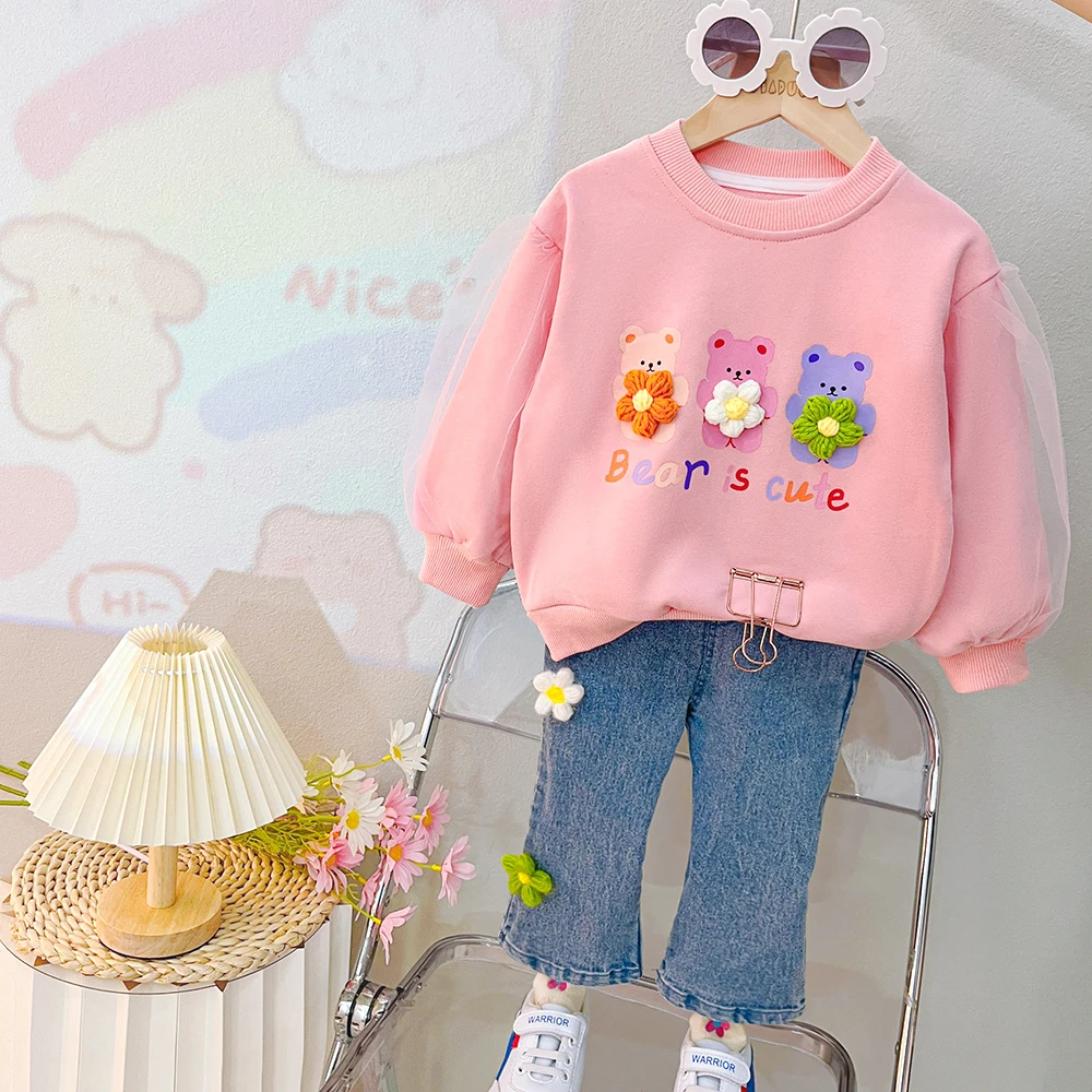 

Baby Girls Clothing Sets Autumn Children T Shirt Jeans 2 Pcs Kids Tracksuit Cartoon Bear Infant Clothes Outfits Princess Costume