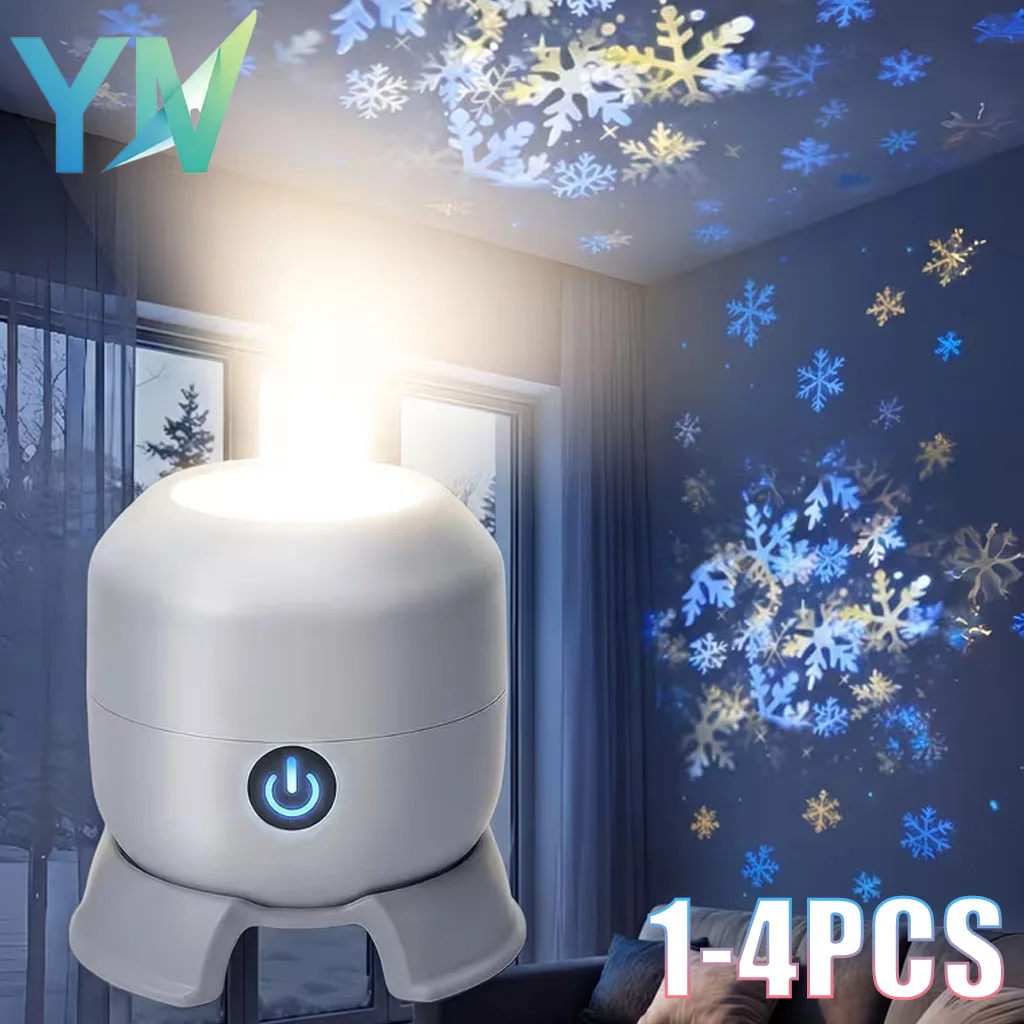 1-4pcs HD Rotating Star Projector Night Light with Christmas Snowflake Ocean Scene for Bedroom Atmosphere Decoration Gift