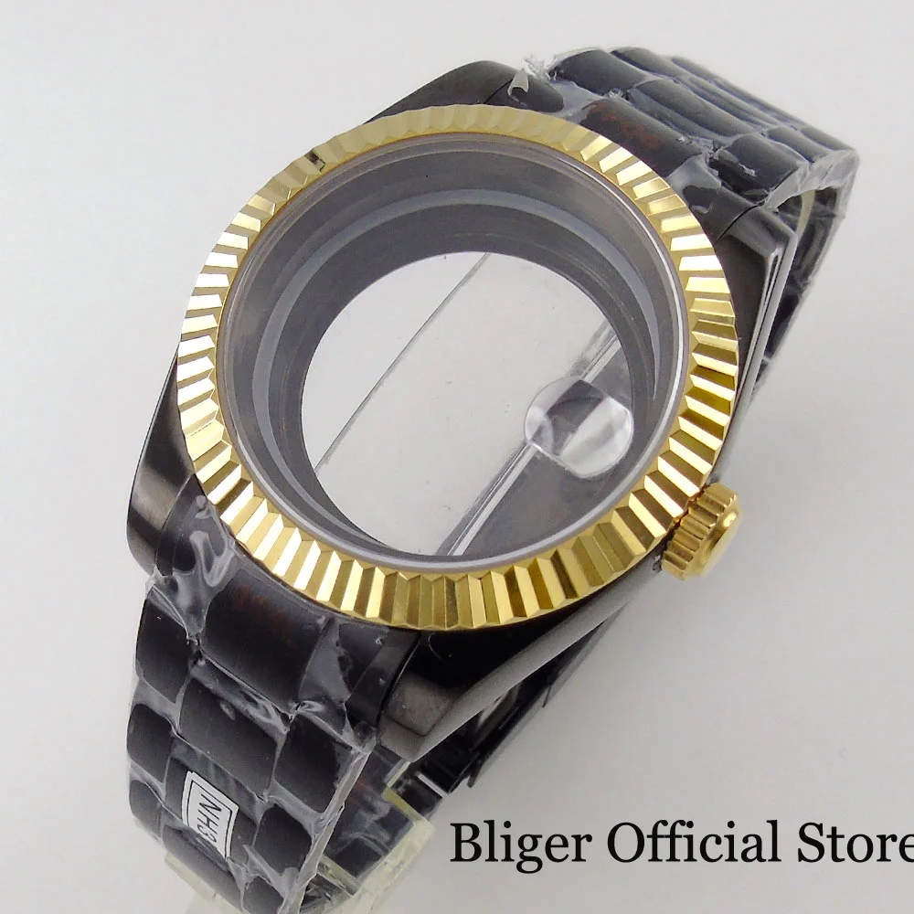 36MM 39MM Black Tone Tone Gold Fluted Watch Case fit ETA 2836 Mingzhu 2813 3804  Miyota 8215 ETA2824 PT5000 ST2130 NH35 NH36