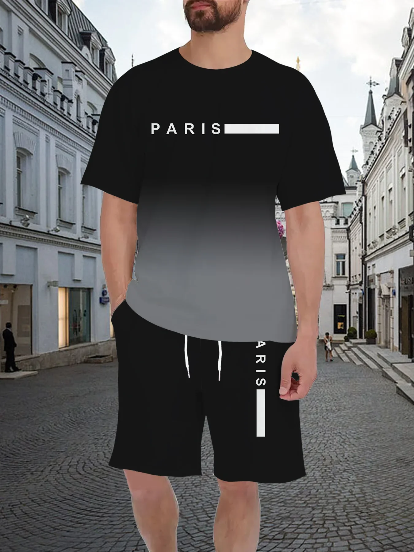 

New Men's Summer Set Short-Sleeve T-Shirt Two-Piece Set Stylish Athletic Wear 3D Gradient Print Casual Shorts and T-Shirt Set