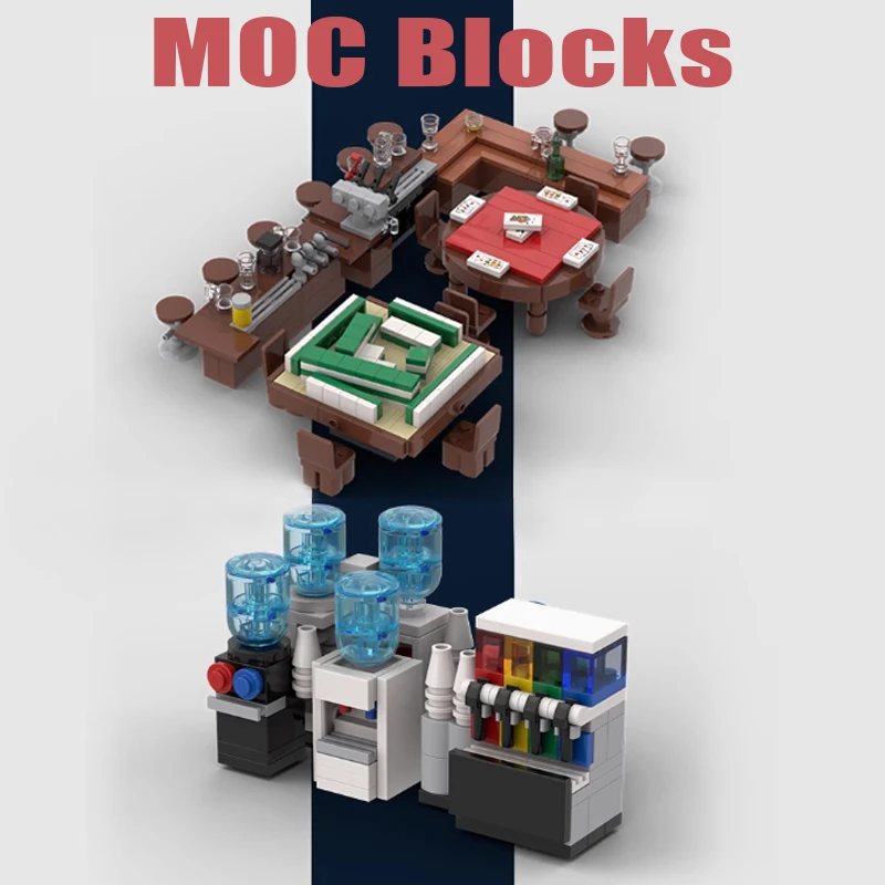 Cidade móveis série moc blocos de construção jogo cartão mesa cozinha quarto peças do banheiro diy bar sofá cama piano tijolos brinquedos presentes